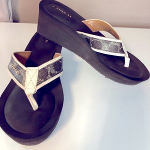 COACH Signature Brown platform/wedge flip flops size 8